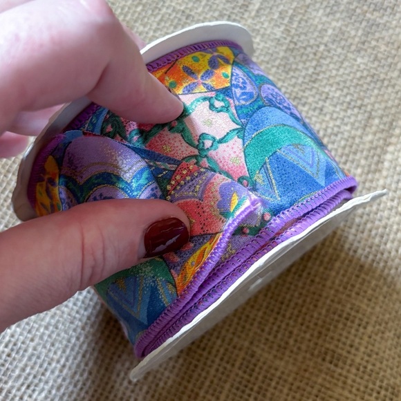 Vintage Easter Egg Fabric Ribbon Wire Edge 25 Inches Whimsical Crafts Sewing - Picture 2 of 3